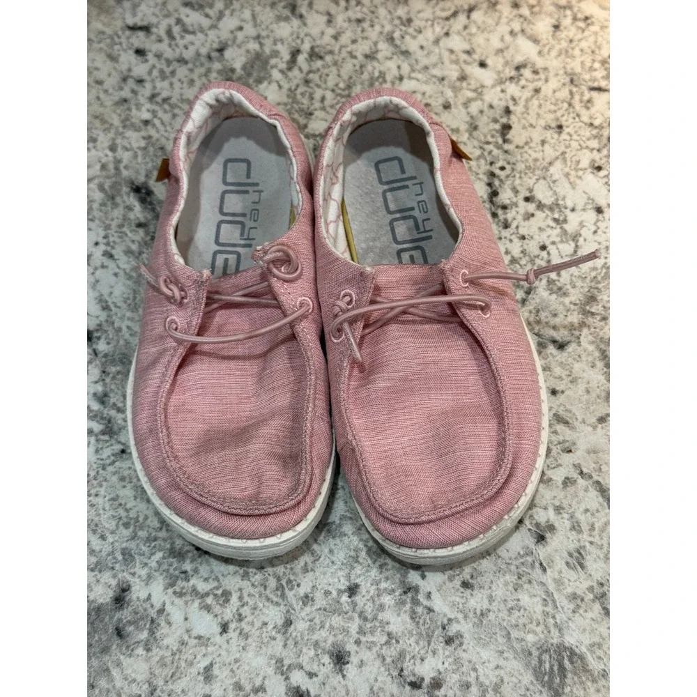 Hey Dude Wendy Youth Shoes Kids Size K12 Pink Linen Cotton Candy Loafers